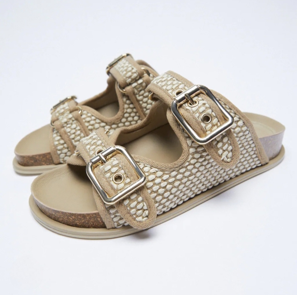 Zara Tan/Beige Buckled Sandals